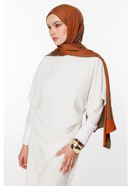 Lavin Desen Çift Taraflı Şal Tarçın-Zümrüt modelleri