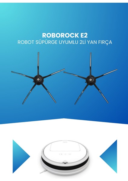Roborock E2 Robot Süpürge Uyumlu 2li Yan Fırça Siyah