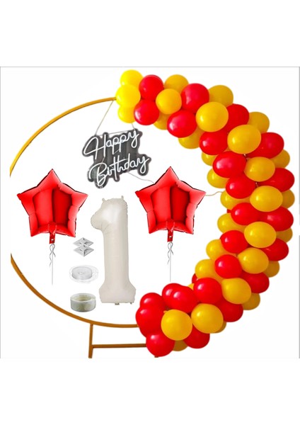 Taraftar Sarı, Kırmızı 20 Adet Balon 2 Adet Yıldız, 1 Yaş Krem Folyo Balon Seti