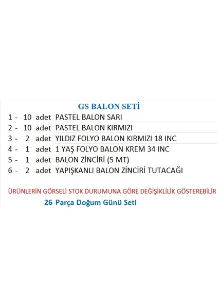 Taraftar Sarı, Kırmızı 20 Adet Balon 2 Adet Yıldız, 1 Yaş Krem Folyo Balon Seti fiyatları