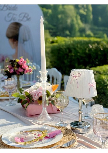 Pembe Fiyonk Kurdele Beyaz Rafya Kablosuz Pilli Masa Lambası fiyatları