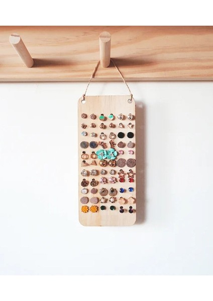 Ahşap Mini Küpe Organizer, Takı Düzenleyici ve Sunum Standı, Bej Renk