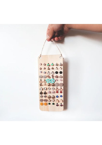 Ahşap Mini Küpe Organizer, Takı Düzenleyici ve Sunum Standı, Bej Renk fırsatları
