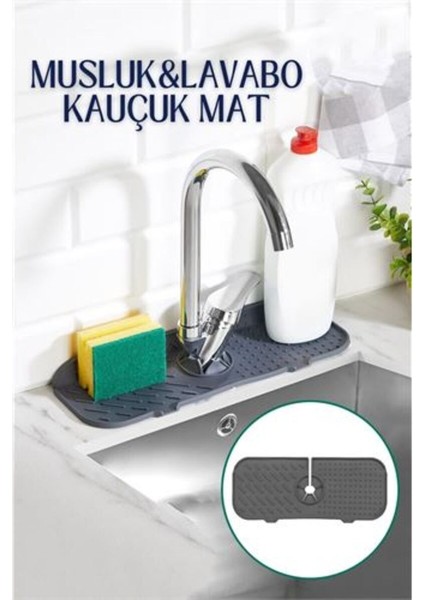 Gri Silikon Lavabo Batarya Matı, Şık ve Dayanıklı Temizlik Aksesuarı