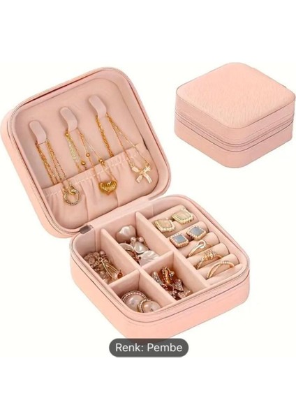 Pembe Takı Kutusu, Seyahat Için Güvenli ve Şık Mücevher Saklama Çantası