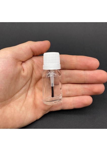 10 cc Fırçalı Cam Şişe, Şeffaf, 10 Ml, Kilitli Kapak, Paket 3 Adet