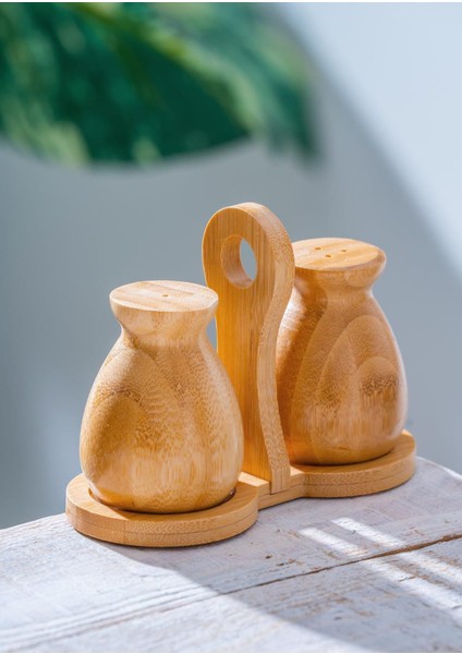 Bambu Standlı 3 Parça Tuzluk Biberlik BMB112