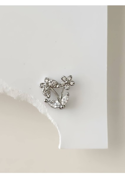 Kelebek Çiçek Model Kıkırdak Piercing Tragus Helix Gümüş Renk Küpe