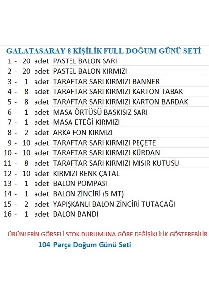 Taraftar (Gs) 8 Kişilik Full Doğum Günü Seti fiyatları