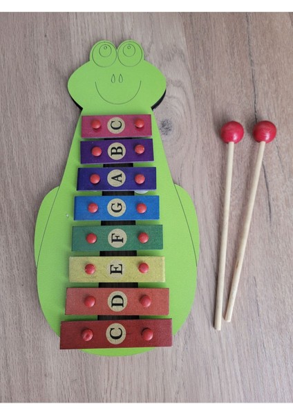 Renkli Kurbağa Ahşap Çocuk Metalafon / Ksilofon - Eğitici Müzik Oyuncağı (27X12 Cm) fiyatları