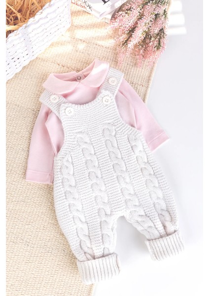 Triko Kışlık 2'li Kız Bebek Salopet Tulum Set