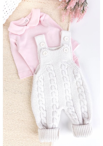 Triko Kışlık 2'li Kız Bebek Salopet Tulum Set