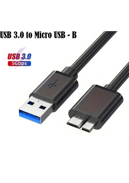 USB 3.0 Taşınabilir HDD Harddisk Hard Disk Kablosu, Micro USB -B, Yüksek Hızlı Veri Aktarımı (1 Metre)