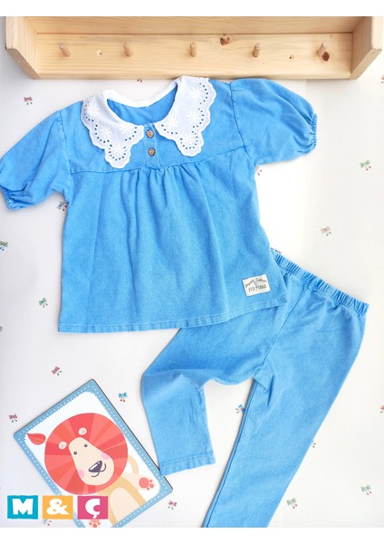 Kız Çocuk Ikili Takım Alt Üst Kot Jeans Mavi Takım 2-3-4-5 Yaş fiyatları