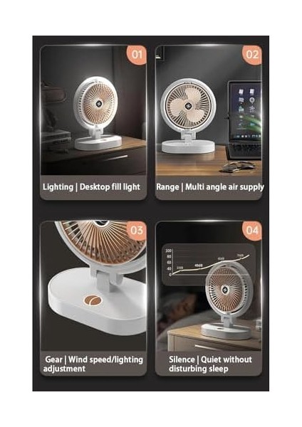 Masaüstü Vantilatör, 3 Renk Işıklı, 4 Hız Kademesi, Ayarlanabilir 90° Dönüş, Sessiz Fan modelleri