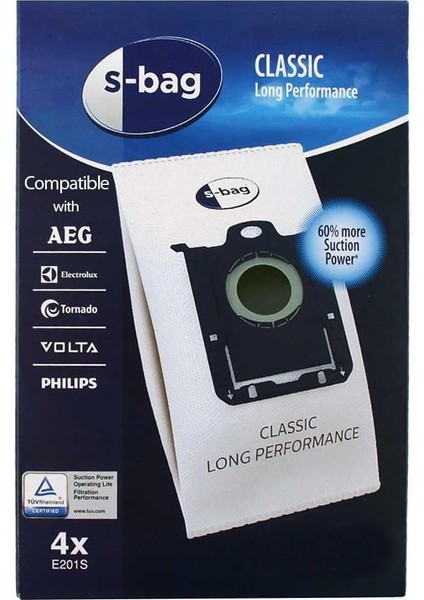 Philips, Electrolux ile Uyumlu S- Bag Süpürge Torbası 4lü Paket