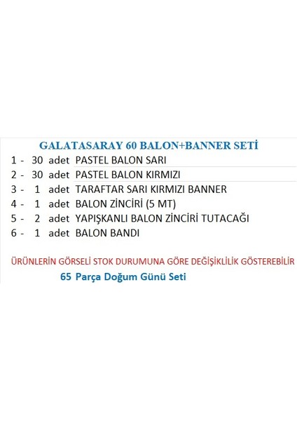 Galatasaray 60 Balon+Banner Seti fiyatları