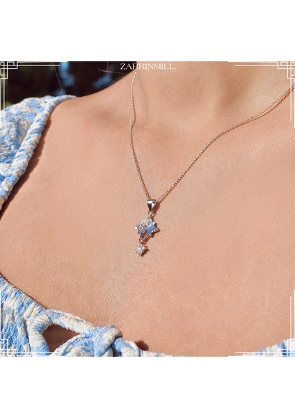 925 Ayar Gümüş Yıldız Taşlı Model Kolye Zirkon Taşlı Su Yolu Rodyum Kaplama fiyatları