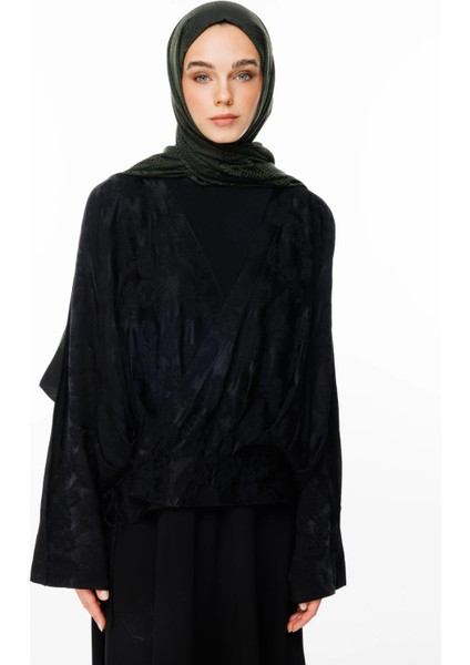 Mayra Desen Çift Taraflı Şal Siyah-Haki