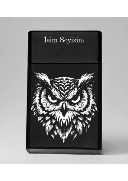 Baykuş Desenli Metal Sigara Tabakası – Kişiye Özel Isimli Tütün Kutusu Hediyelik