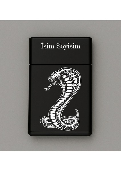 Kobra Desenli Metal Sigara Tabakası – Kişiye Özel Isimli Tütün Kutusu Hediyelik M51