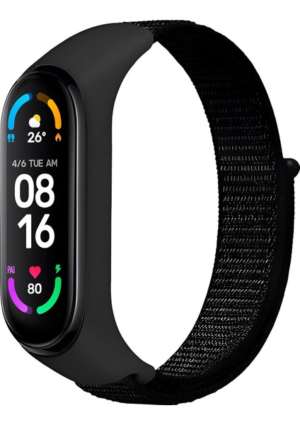 Xiaomi Mi Band 7/6/5/4 Ile Uyumlu Tam Kaplayan Silikon Çerçeveli Bilek Kalınlığına Göre Ayarlanabilen Hafif ve Bileği Rahatsız Etmeyen Kaliteli Hasır Örme Kumaş Kordon