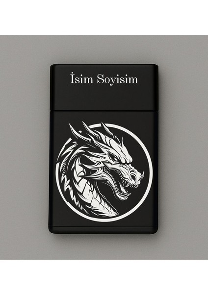 Ejderha Desenli Metal Sigara Tabakası – Kişiye Özel Isimli Tütün Kutusu Hediyelik