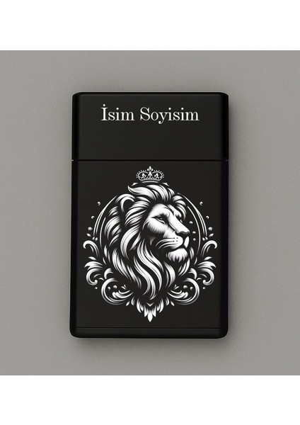 Aslan Desenli Metal Sigara Tabakası – Kişiye Özel Isimli Tütün Kutusu Hediyelik M11