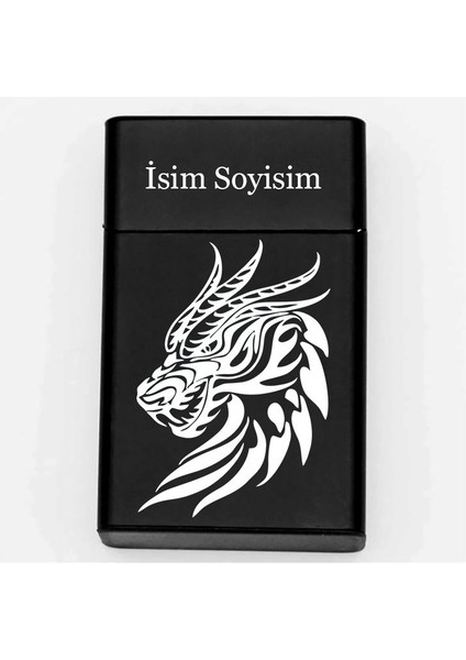 Ejderha Desenli Metal Sigara Tabakası – Kişiye Özel Isimli Tütün Kutusu Hediyelik M41