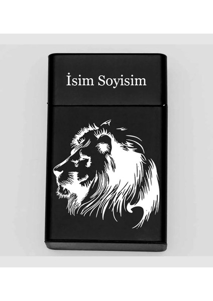 Aslan Desenli Metal Sigara Tabakası – Kişiye Özel Isimli Tütün Kutusu Hediyelik