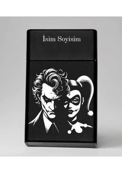 Joker & Harley Desenli Metal Sigara Tabakası – Kişiye Özel Isimli Tütün Kutusu Hediyelik