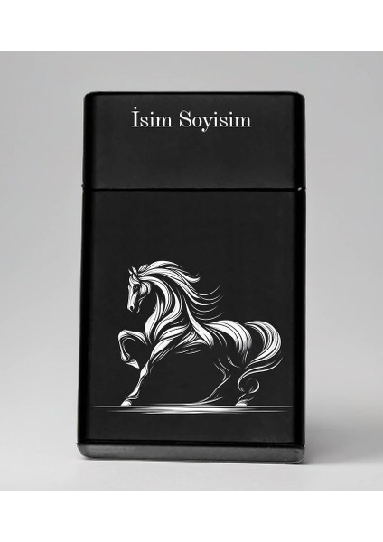 At Horse Desenli Metal Sigara Tabakası – Kişiye Özel Isimli Tütün Kutusu Hediyelik