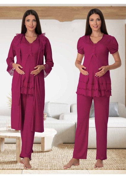 Dvina Effortt Lohusa Sabahlıklı Pijama Takımı Fuşya - 8024