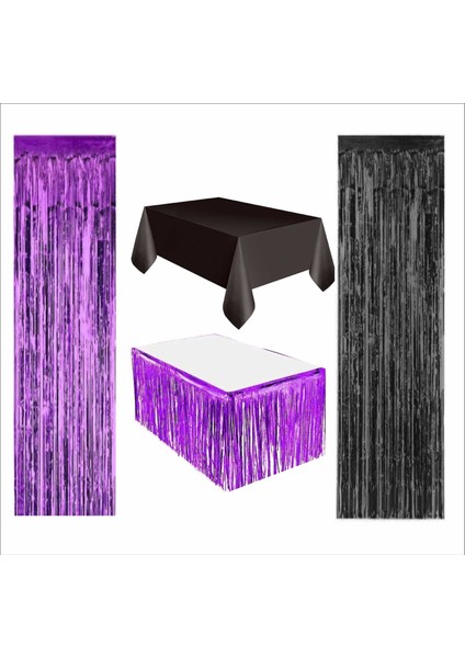 Siyah Masa Örtüsü, Mor Masa Eteği, 1 Adet Mor Arka Fon, 1 Adet Siyah Arka Fon