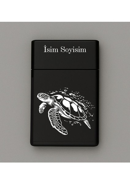 Kaplumbağa Caretta Desenli Metal Sigara Tabakası – Kişiye Özel Isimli Tütün Kutusu