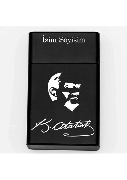 Atatürk Desenli Metal Sigara Tabakası – Kişiye Özel Isimli Tütün Kutusu Hediyelik