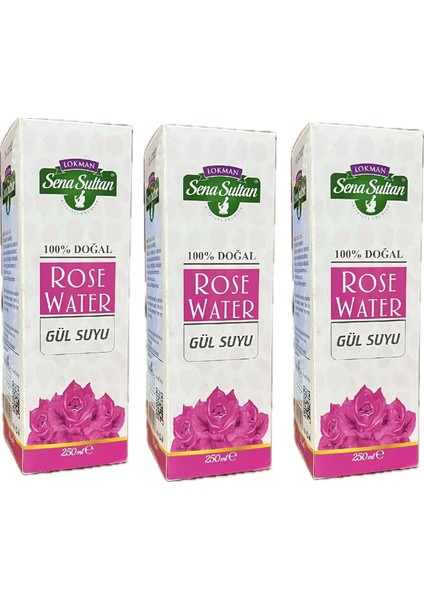 Doğal Gül Suyu (100% Distilled Rose Water) Gıdaya Uygun 250 Ml, 3ADET