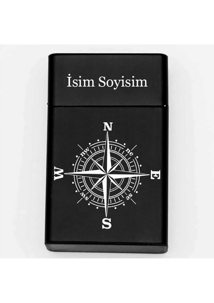 Pusula Desenli Metal Sigara Tabakası – Kişiye Özel Isimli Tütün Kutusu Hediyelik M84