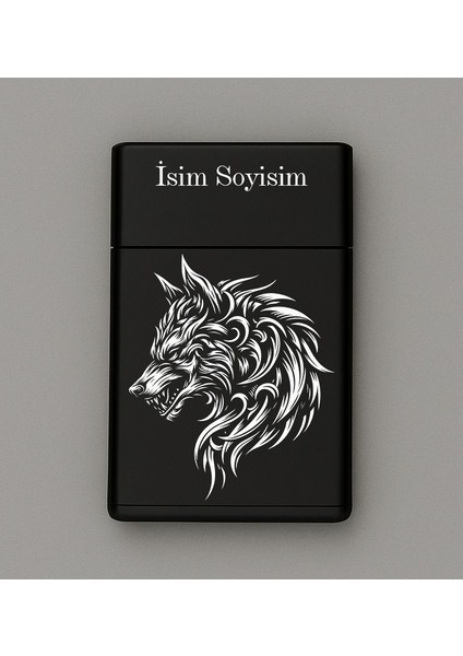 Canavar Kurt Desenli Metal Sigara Tabakası – Kişiye Özel Isimli Tütün Kutusu M48