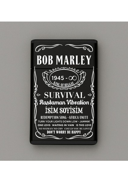 Bob Marley Desenli Metal Sigara Tabakası – Kişiye Özel Isimli Tütün Kutusu Hediyelik