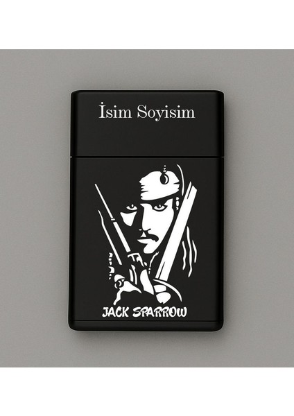 Jack Sparrow Desenli Metal Sigara Tabakası – Kişiye Özel Isimli Tütün Kutusu Hediyelik