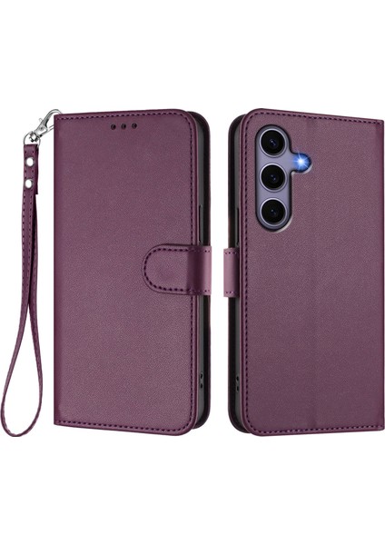 Samsung Galaxy S24 / Galaxy S25 Deri Cüzdan Standı Telefon Kılıfı Bilek Kayışı ile (Yurt Dışından)