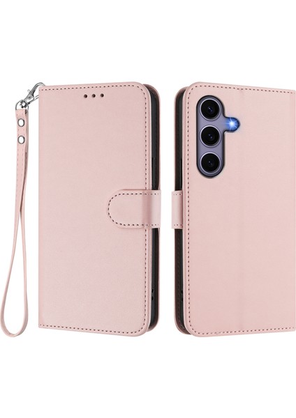 Samsung Galaxy S24 / Galaxy S25 Deri Cüzdan Standı Telefon Kılıfı Bilek Kayışı ile (Yurt Dışından)