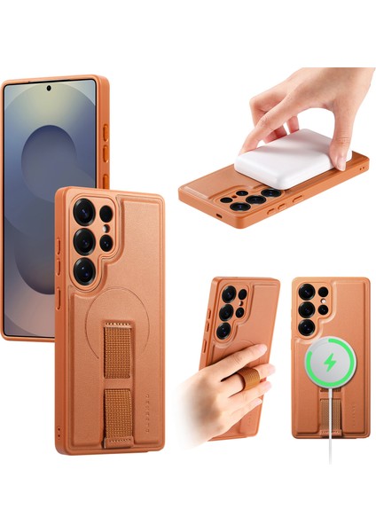 Samsung Galaxy S25 Ultra Manyetik Bileklik Pu Deri + Pc Darbeye Dayanıklı Telefon Kılıfı (Yurt Dışından)