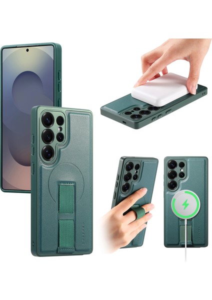 Samsung Galaxy S25 Ultra Manyetik Bileklik Pu Deri + Pc Darbeye Dayanıklı Telefon Kılıfı (Yurt Dışından)