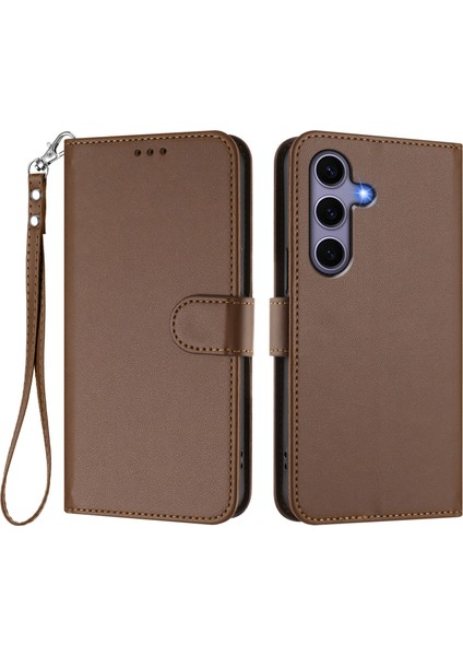 Samsung Galaxy S24 / Galaxy S25 Deri Cüzdan Standı Telefon Kılıfı Bilek Kayışı ile (Yurt Dışından)
