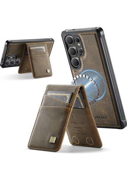 Samsung Galaxy S24 Ultra Deri Arka Kılıf Manyetik Çıkarılabilir Kart Çantası Destek Ayağı (Yurt Dışından)