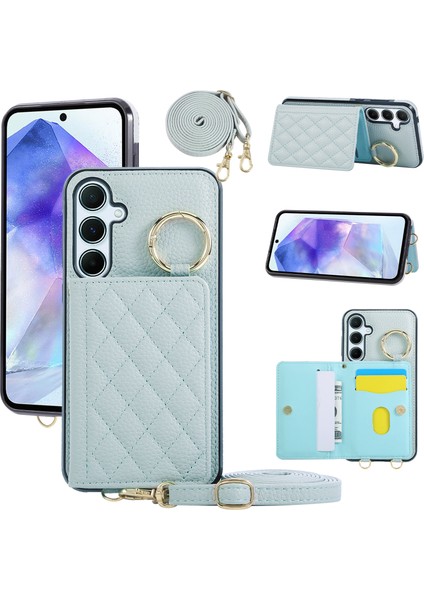 Samsung Galaxy S25 / S24 Kickstand Rhombus Deri + Tpu Telefon Kılıfı Omuz Askılı (Yurt Dışından)