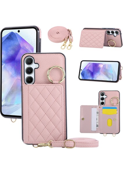 Samsung Galaxy S25 / S24 Kickstand Rhombus Deri + Tpu Telefon Kılıfı Omuz Askılı (Yurt Dışından)