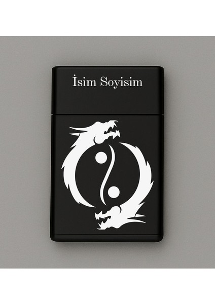 Ying Yang Ejder Desenli Metal Sigara Tabakası – Kişiye Özel Isimli Tütün Kutusu